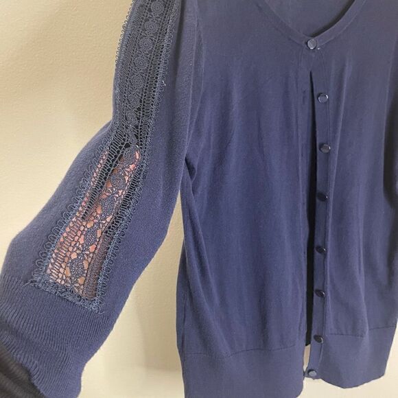 Ann Taylor|Button up|Cardigan|100% Cotton| open knit sleeves|Medium - Picture 5 of 13